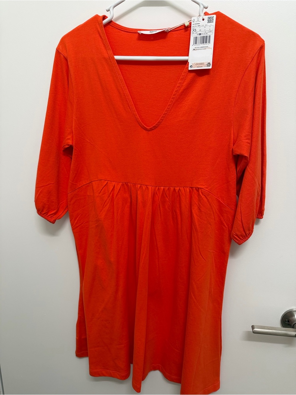 Mango XS Bright Orange V-Neck Dress